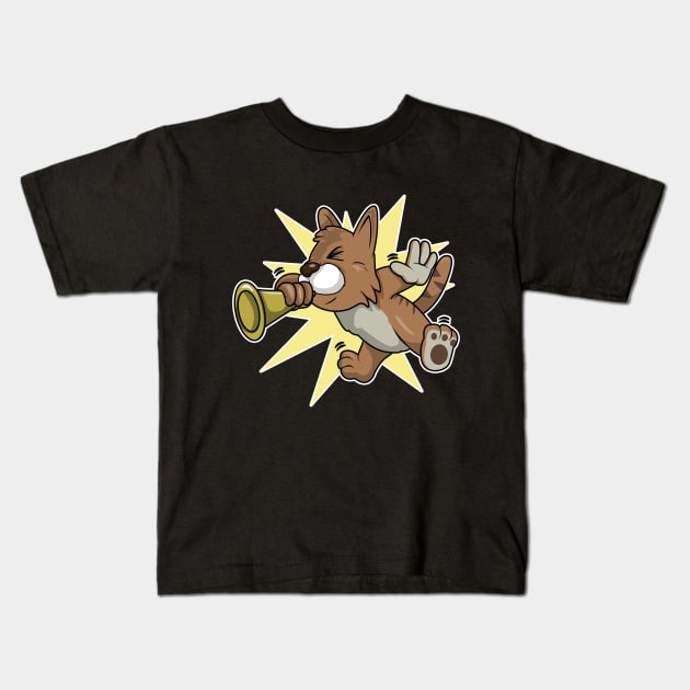 Funny cat is playing a trumpet Kids T-Shirt by Markus Schnabel